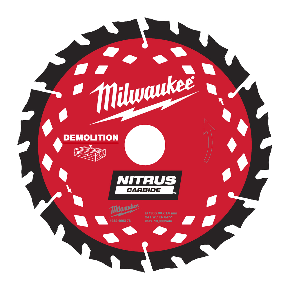 Lame scie circulaire nitrus 190x30x1,6/24 alternée MILWAUKEE - 4932499376