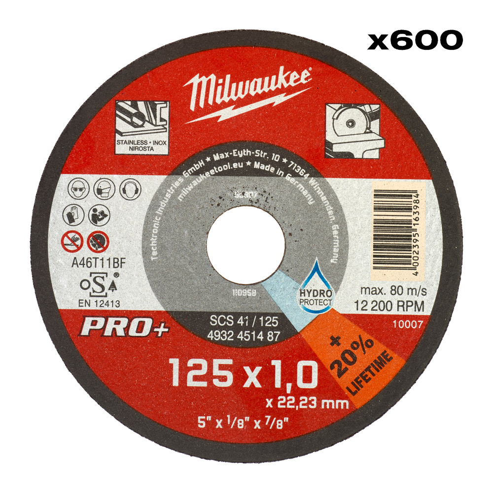 Disque à tronçonner pro+ 125 mm épaisseur1 mm pro+ x600 MILWAUKEE - 4932500580