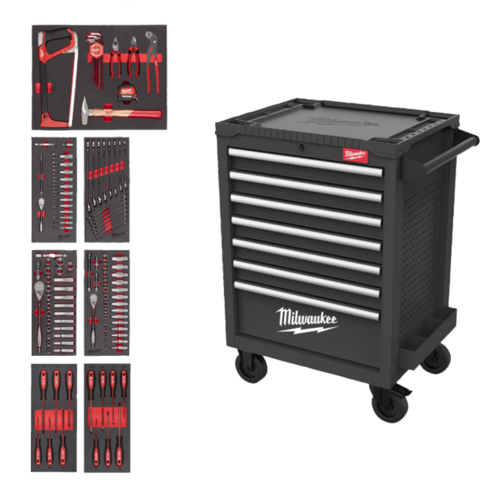 Servante avec outils MILWAUKEE 69cm grise 7 tiroirs TOOLGUARD 4932500741