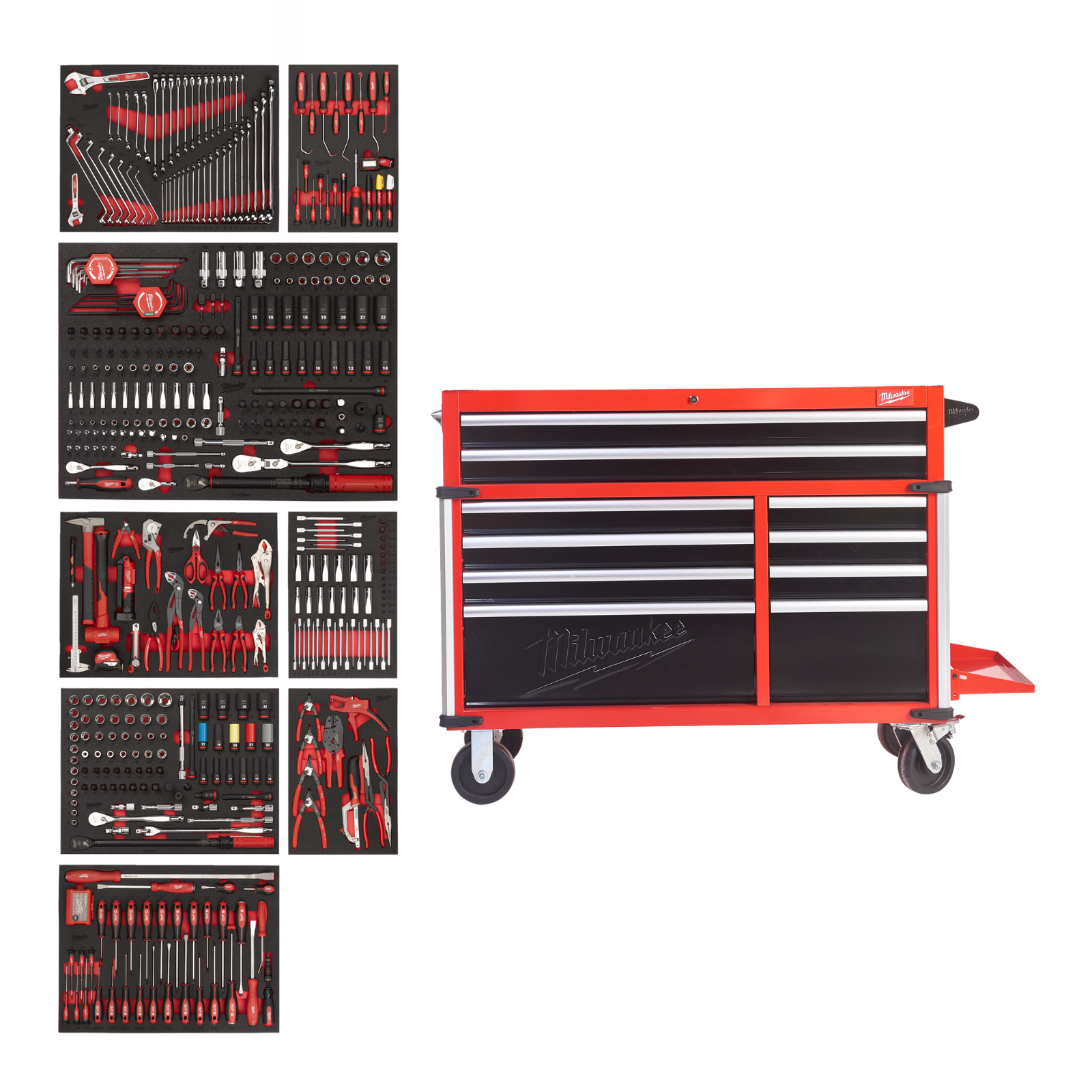 Servante MILWAUKEE atelier premium &eacute;quip&eacute;e 501 outils grande capacit&eacute; TOOLGUARD 4932502079