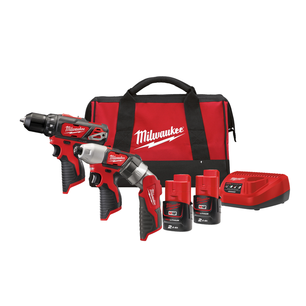 Pack 3 produits Perceuse + Visseuse + Lampe - M12 BPP3A-202B 12V M12BDD, M12BID et C12T MILWAUKEE - 4933441225