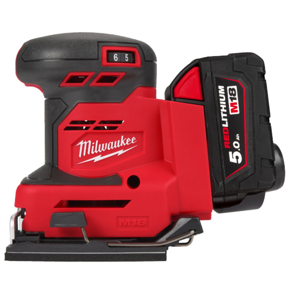 Ponceuse vibrante 1/4 feuille, 18V, 5.0Ah - Sac, 2 batteries M18 B5, 1 chargeur M18-12FC MILWAUKEE - 4933479967