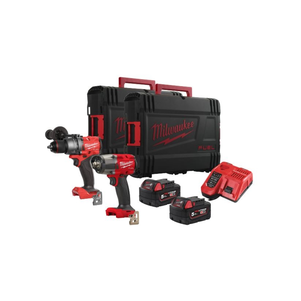 Pack MILWAUKEE duo perceuse boulonneuse M18 FPP2F3-502X batteries et chargeur 4933492518