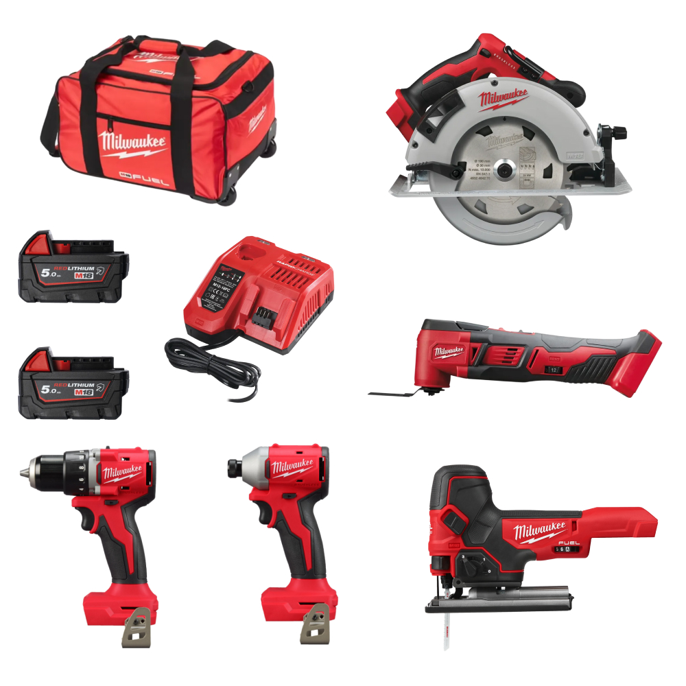 PACK 5 MACHINES MILWAUKEE M18 FPP5FR-502B AVEC BATTERIES