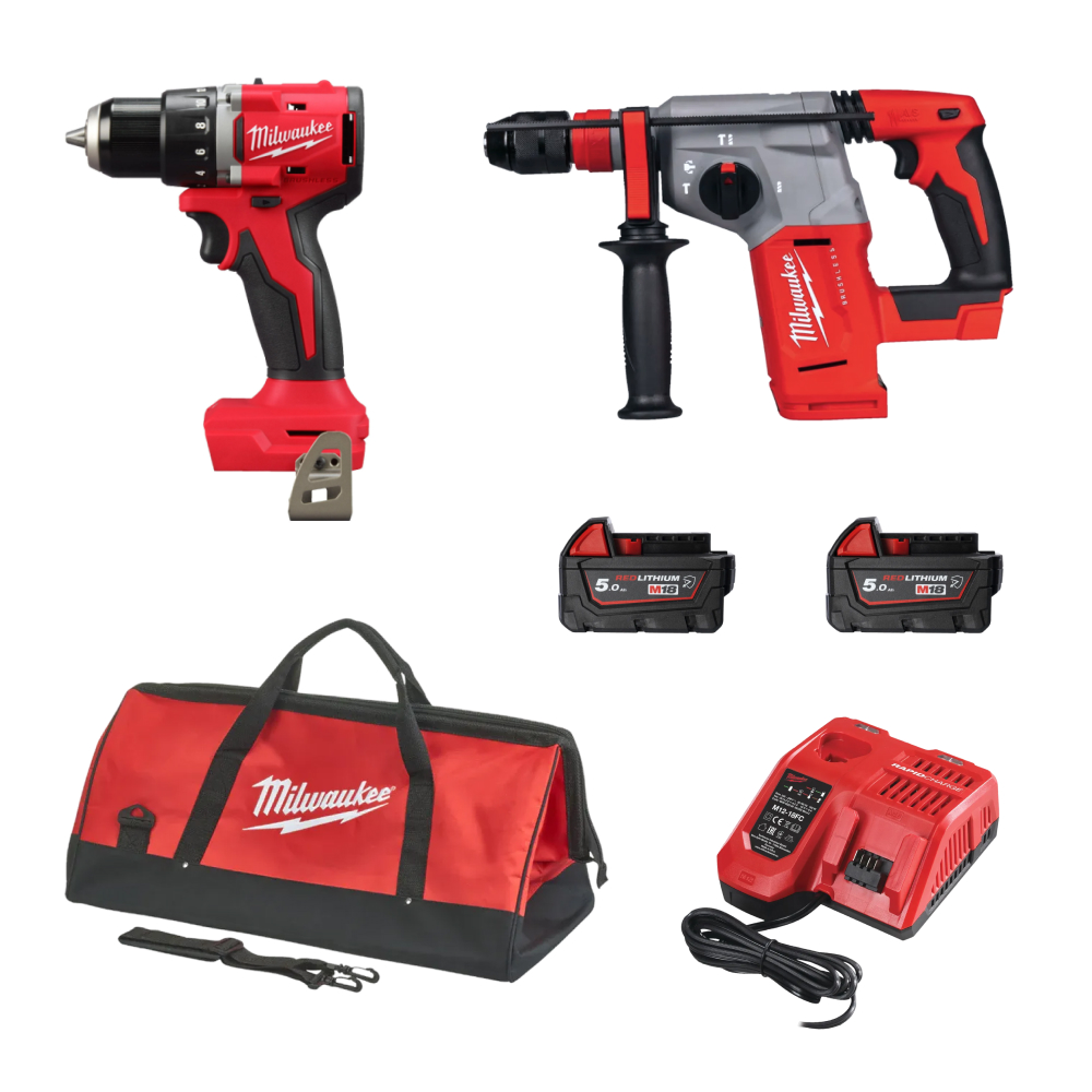 PACK 2 MACHINES MILWAUKEE M18 AVEC BATTERIES ET SAC DE TRANSPORT