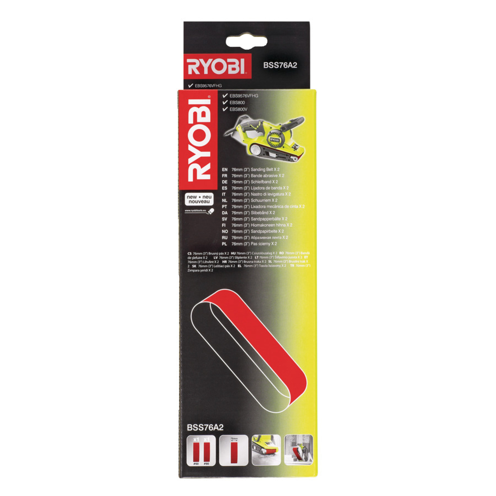 2 bandes abrasives RYOBI BSS76A2 75 x 533 mm grain 60 & 80 - 5132002596