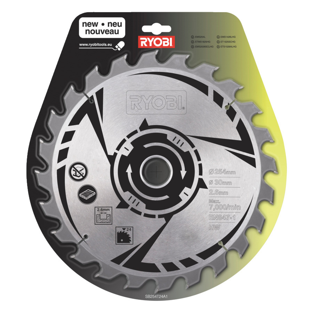 Lame carbure 24 dents RYOBI SB254T24A1 Ø 254 mm alésage 30 épaisseur 2,6 mm - 5132002621