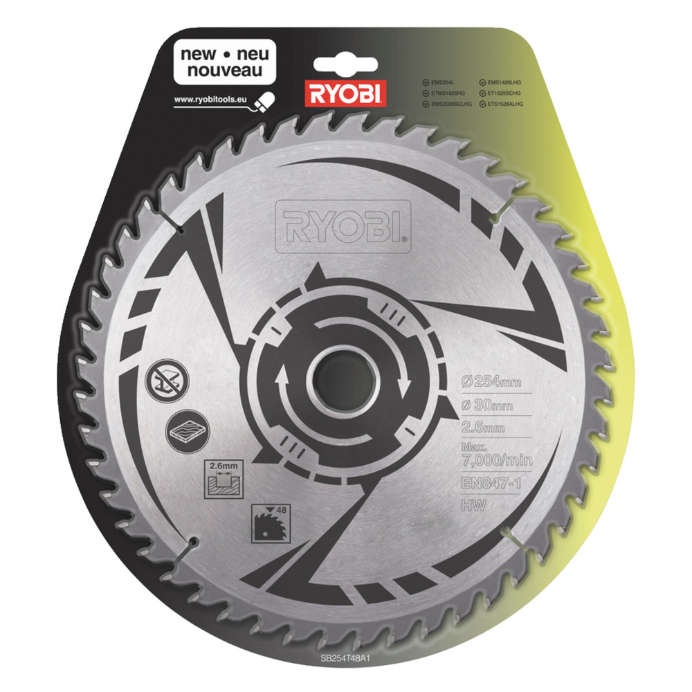 Lame carbure 48 dents RYOBI SB254T48A1 Ø 254 mm alésage 30 épaisseur 2,6 mm - 5132002622