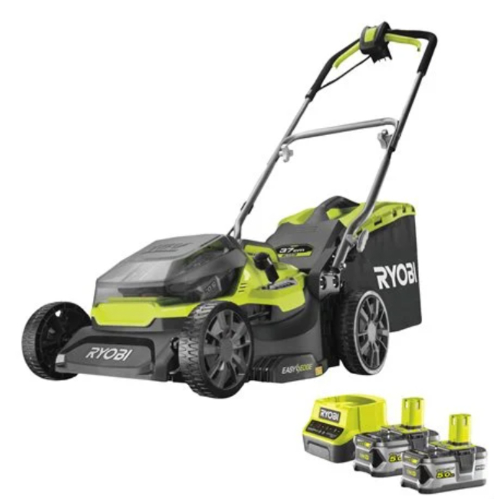 Tondeuse Hybride RYOBI RY18LMH37LT25-250 alimentée par 2 batteries 18V ONE+ 37 cm (2 x 5,0 Ah) 5133004583 RY18LMH37A250