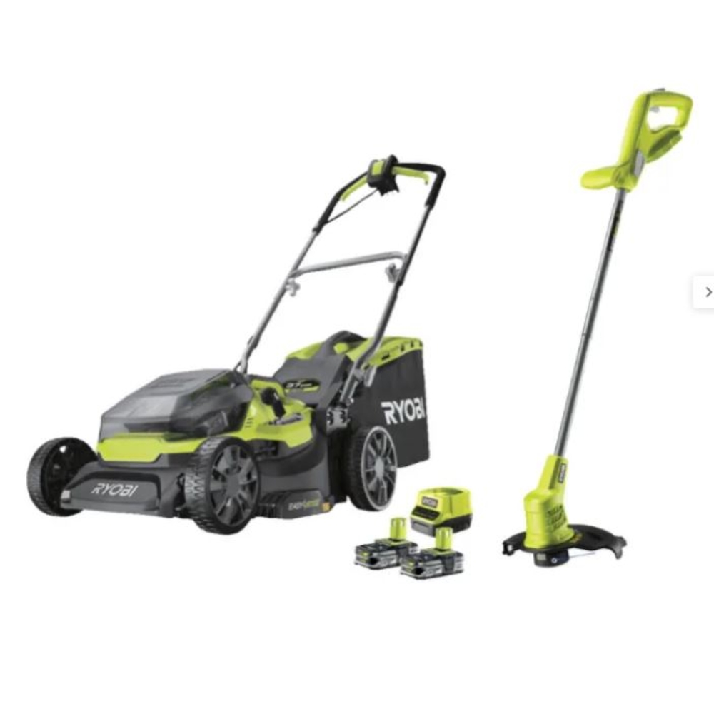 Tondeuse + coupe bordure RYOBI RY18LMH37LT25-250 One+, 2x18V, l.37cm, 2 batteries 5Ah - 5133004717