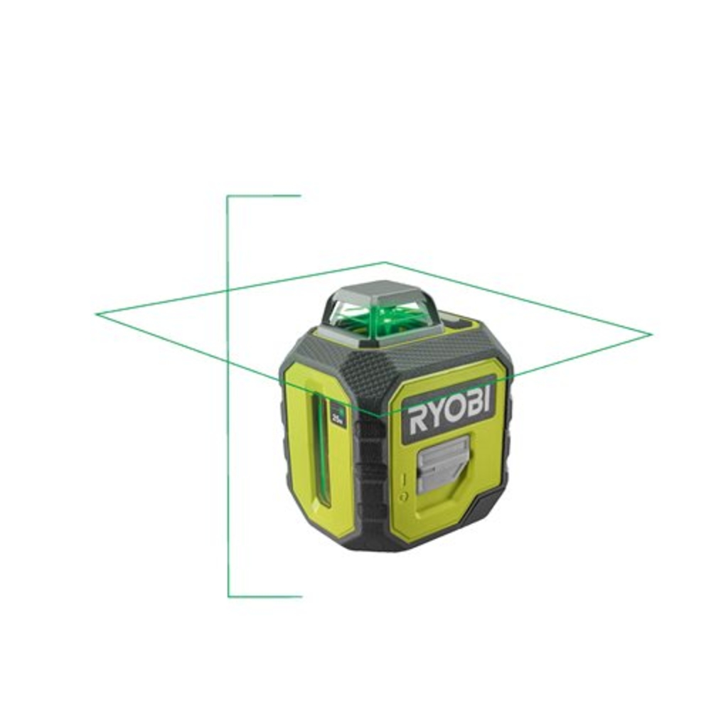 Laser 360° vert - portée 25 m - précision +/- 0,5 mm - Livré avec une canne télescopique, une pochette, 4 piles RYOBI - 5133005311