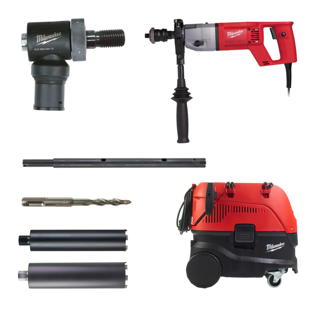 PACK MILWAUKEE CAROTTAGE A SEC COMPLET AVEC COURONNE ET ASPIRATEUR