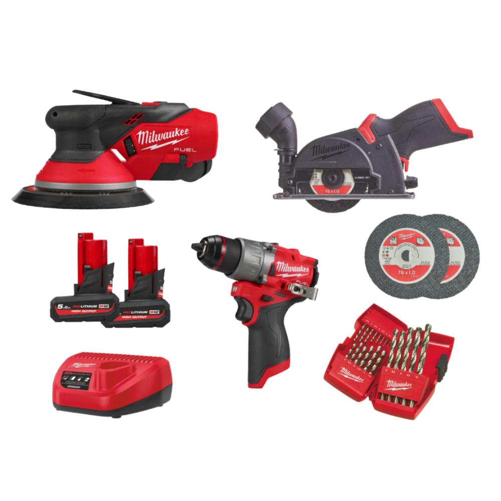 PACK MILWAUKEE FUEL M12 CARROSSIER POLISSEUSE + MEULEUSE + PERCEUSE VISSEUSE