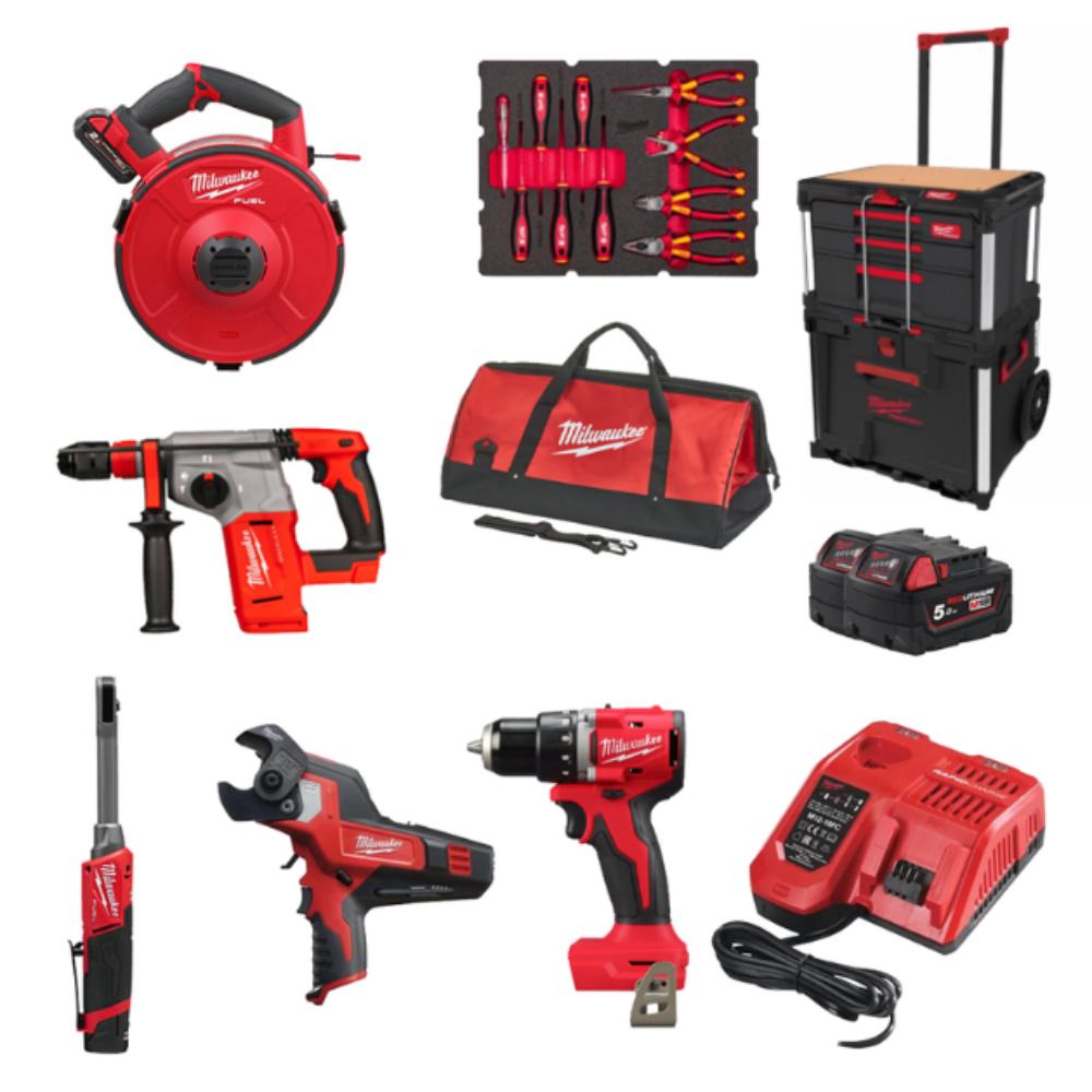 PACK 5 MACHINES MILWAUKEE M18 ÉLECTRICIEN PACKOUT + SAC DE TRANSPORT