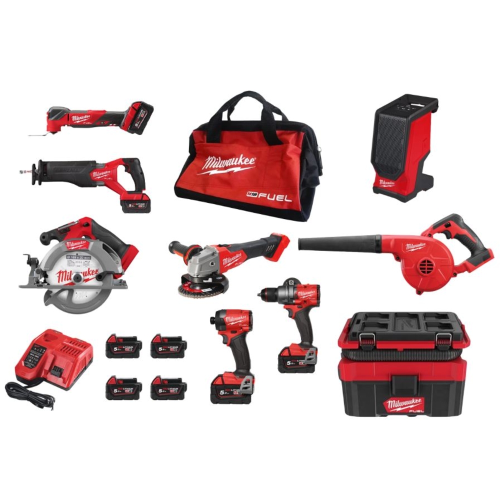 Full pack MILWAUKEE 9 machines 18V FUEL M18 outils + enceinte bluetooth + aspirateur