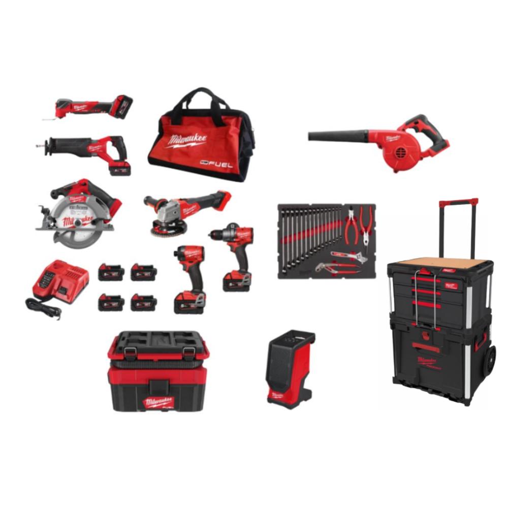 Pack MILWAUKEE 8 machines M18 FUEL packout + outils + enceinte bluetooth + aspirateur
