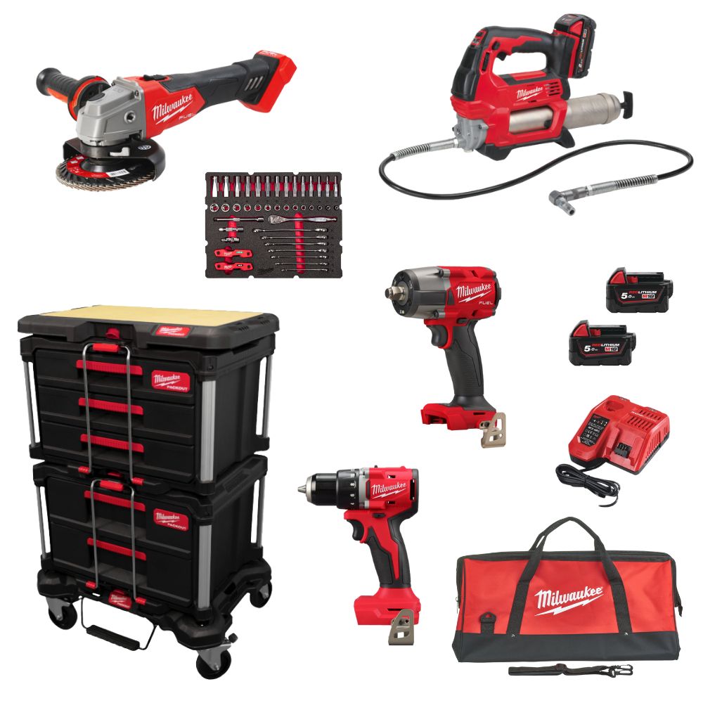 PACK 4 MACHINES MILWAUKEE M18 FUEL GARAGISTE + SERVANTE PACKOUT