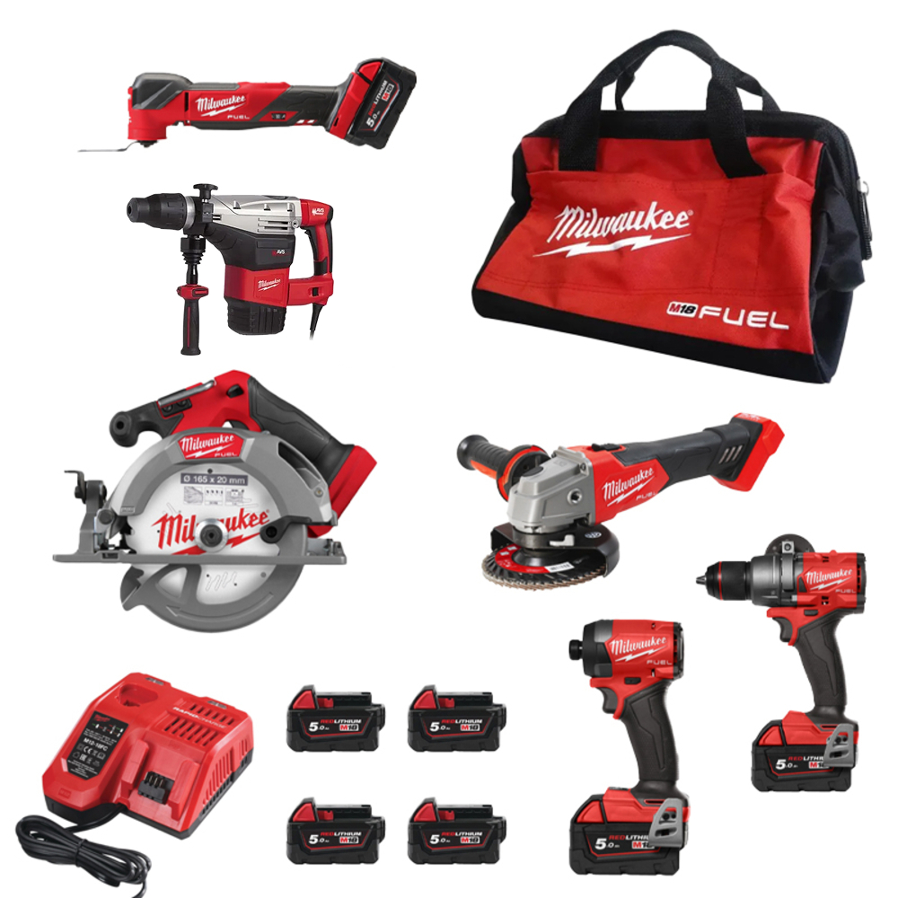 PACK 6 MACHINES MILWAUKEE M18 FUEL MAÇON AVEC BATTERIES