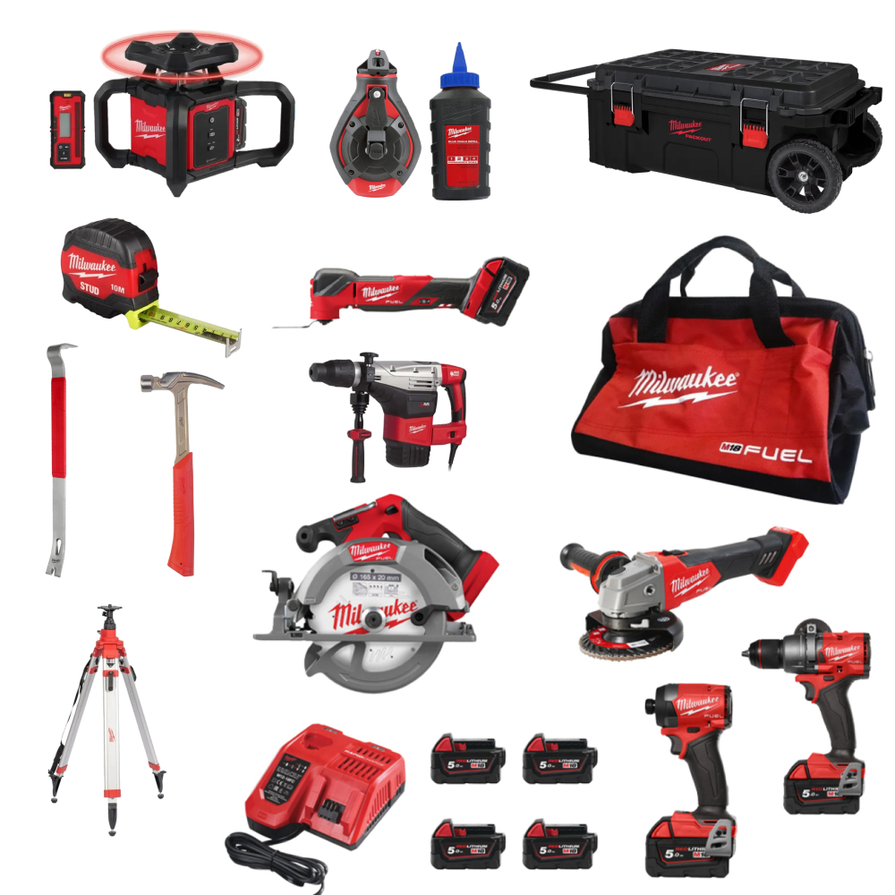 PACK 7 MACHINES MILWAUKEE M18 MAÇON + OUTILLAGE À MAIN