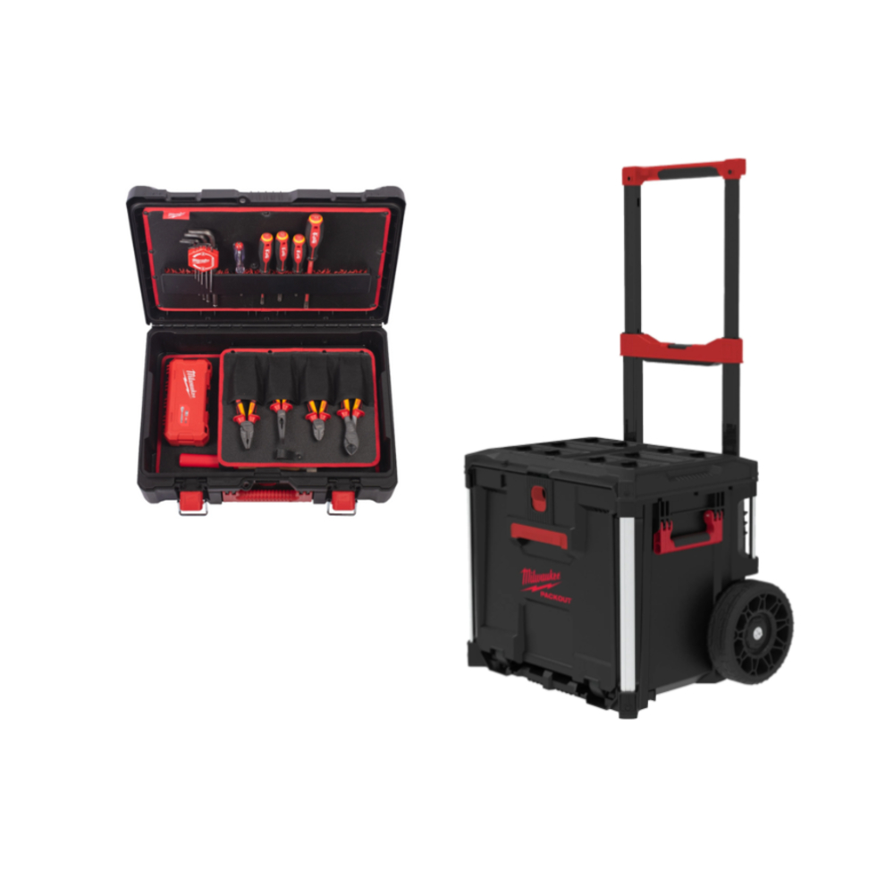 SET PACKOUT ELECTRICIEN 62 PIECES MILWAUKEE + TROLLEY