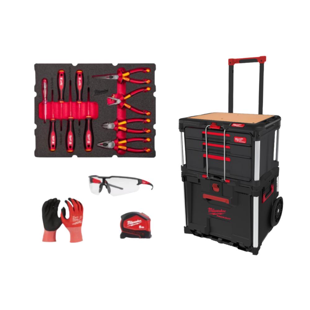 PACKOUT MILWAUKEE ELECTRICIEN TROLLEY TIROIRS OUTILS A MAIN