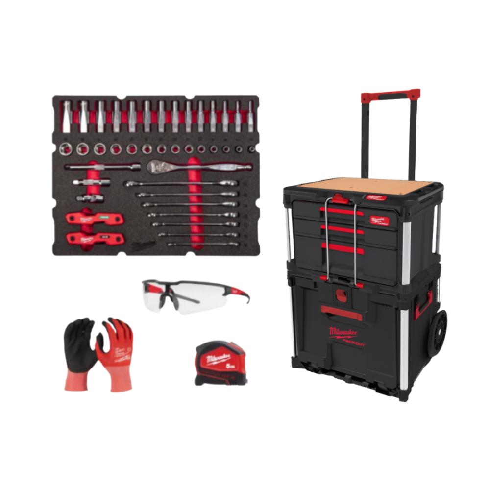 PACKOUT MILWAUKEE GARAGISTE TROLLEY TIROIRS OUTILS A MAIN