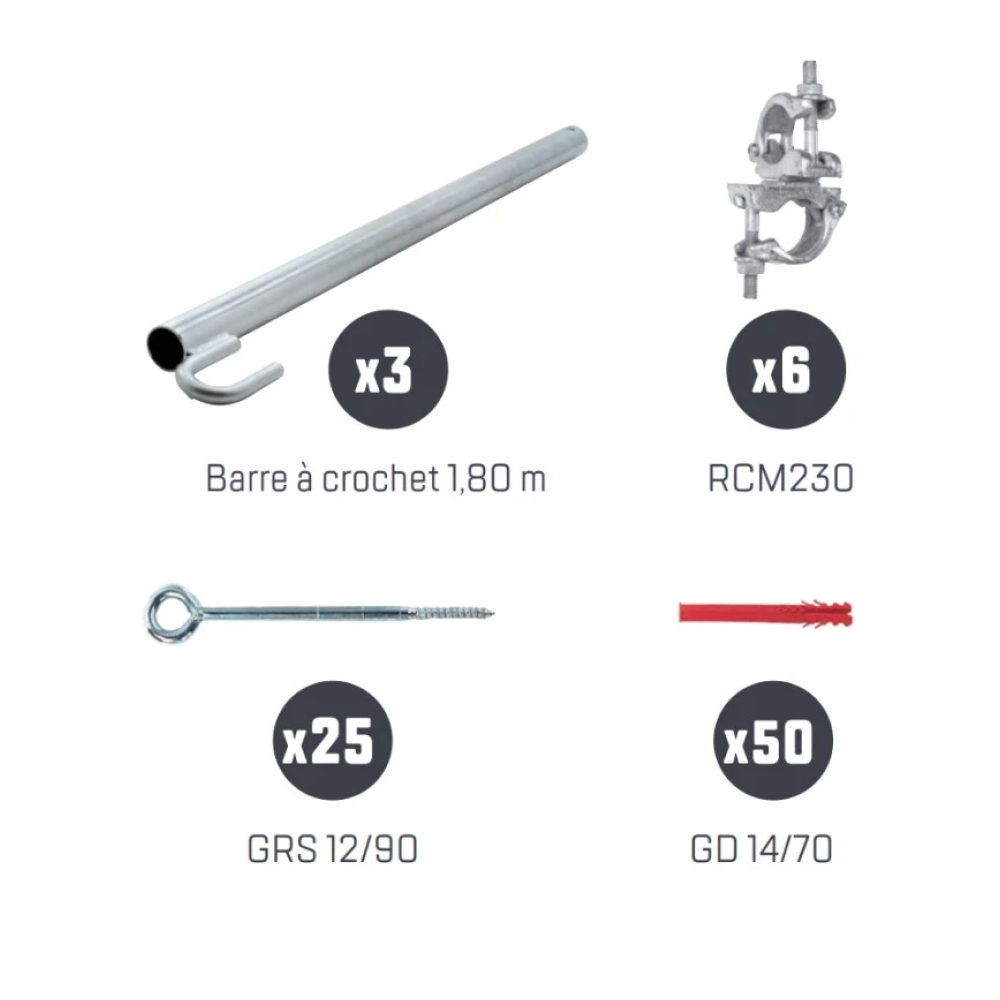 Lot de 3 amarrages anneau - avec GD et GRS - TUBESCA COMABI - 04000162