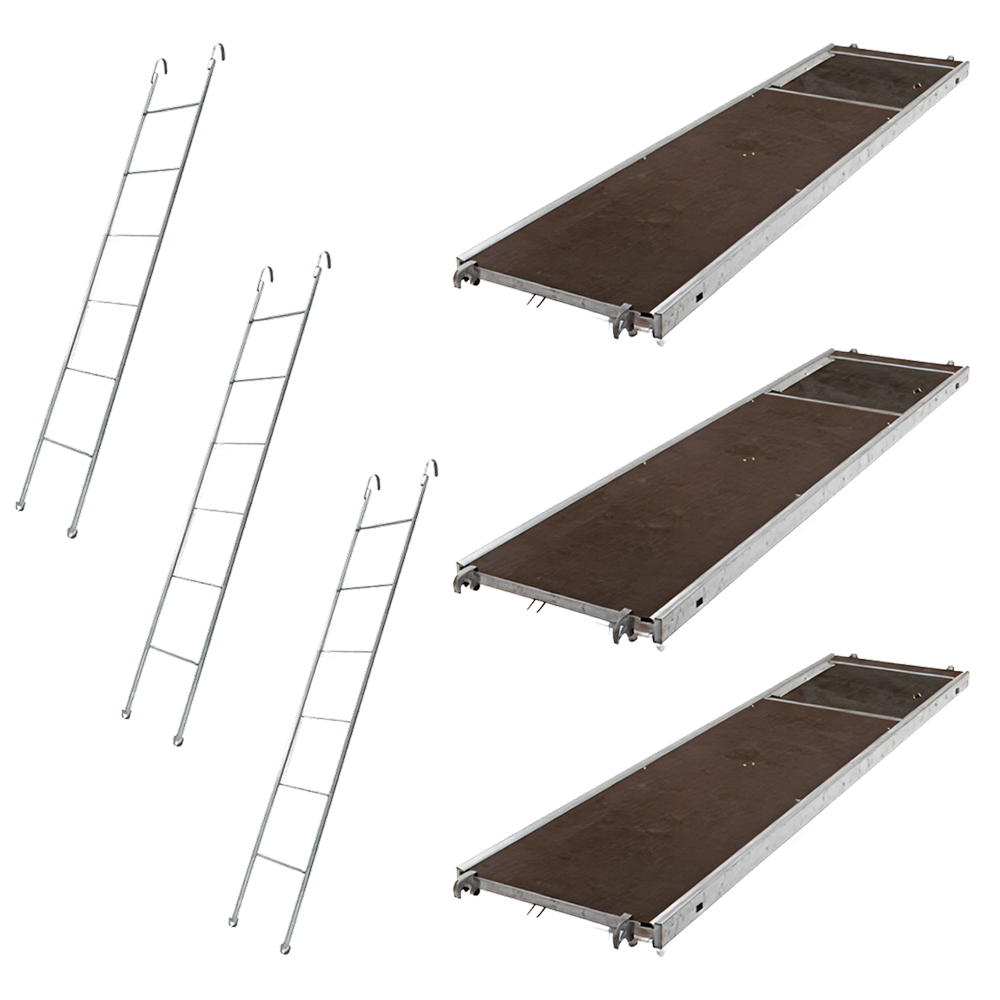 Lot de 3 planchers R08 alu/bois 85 + 3 échelles acier TUBESCA COMABI - 0P000023