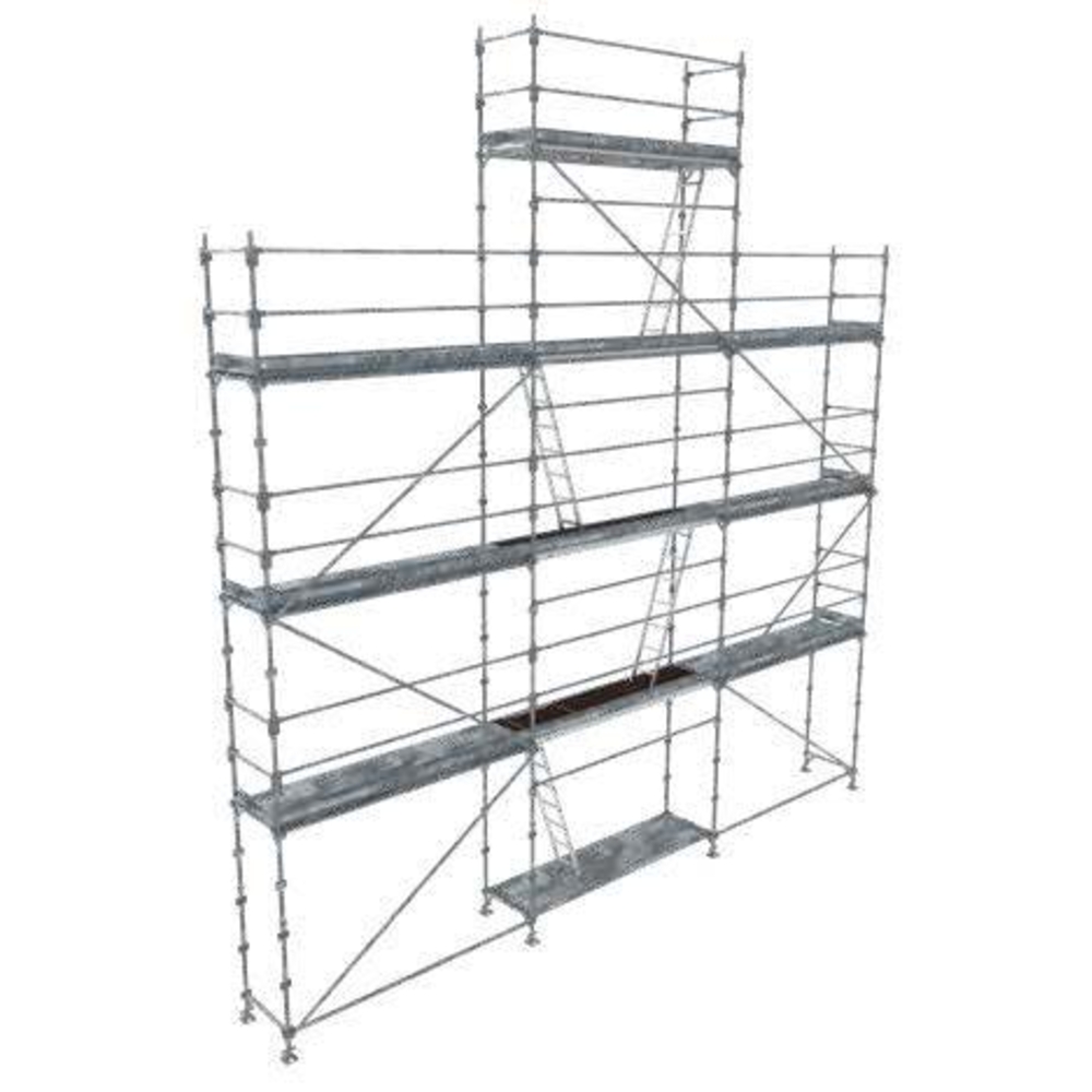Echafaudage ACIER fixe R200 88 m² PROGRESS PIGNON + planchers R08 alu/bois + garde-corps FUSIO - TUBESCA - 0P000148
