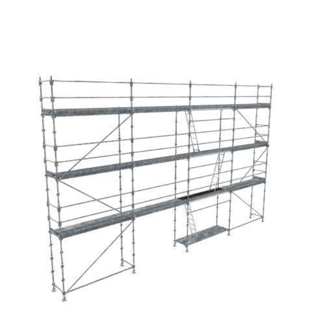 Echafaudage ACIER fixe R200 104 m²  PROGRESS MEDIUM garde-corps lisses + planchers acier + plinthes - TUBESCA - 0P000398