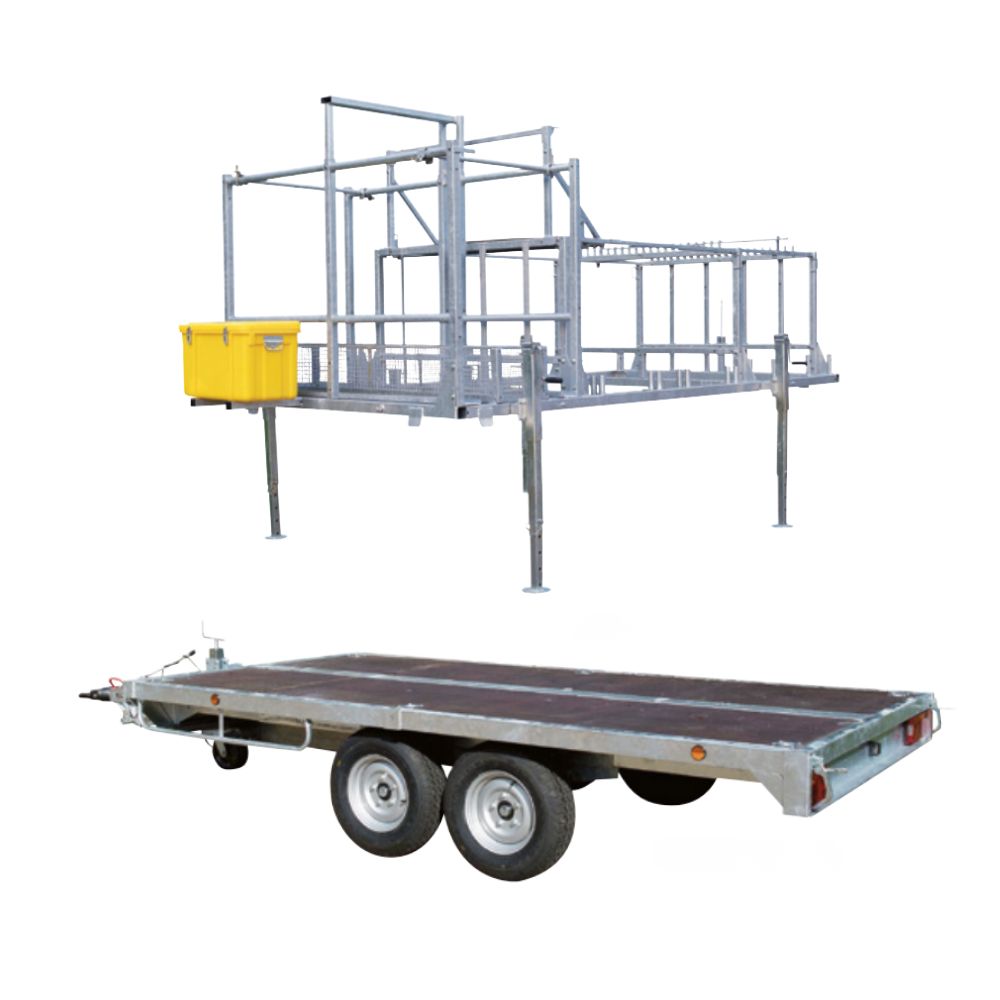 Remorque ROLLER timon articulé + conteneur 160m² garde-corps + roue secours et antivol TUBESCA COMABI - 0P000610