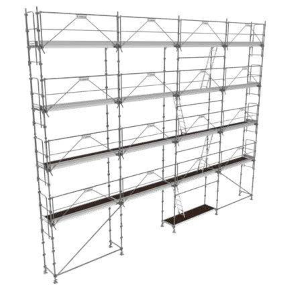 Echafaudage ACIER fixe R200 PROGRESS MEDIUM 128m2 avec garde-corps FUSIO + planchers alu/bois + plinthes - TUBESCA - 0P000965