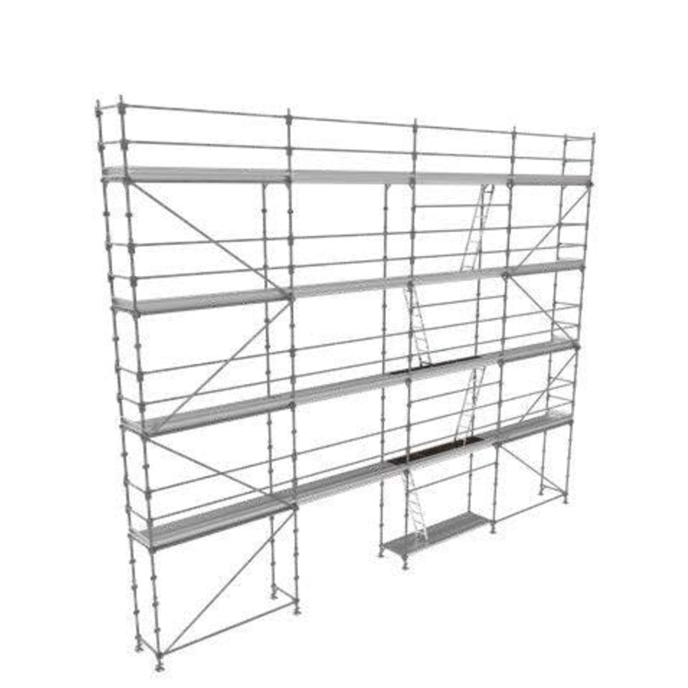 Echafaudage ACIER fixe R200 128 m²  PROGRESS MEDIUM garde-corps lisses + planchers acier + plinthes - TUBESCA - 0P000966