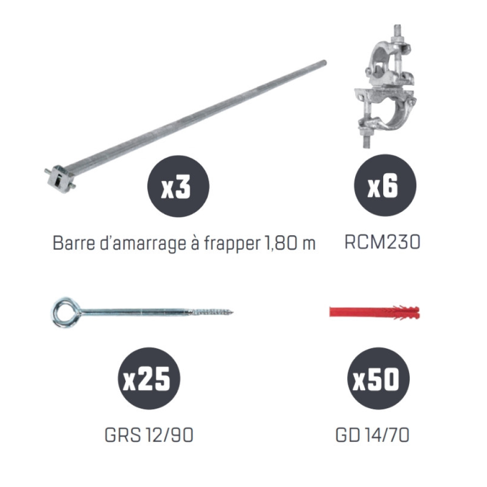 Lot de 3 barres d'amarrage rapide à frapper TUBESCA COMABI - 0P000998