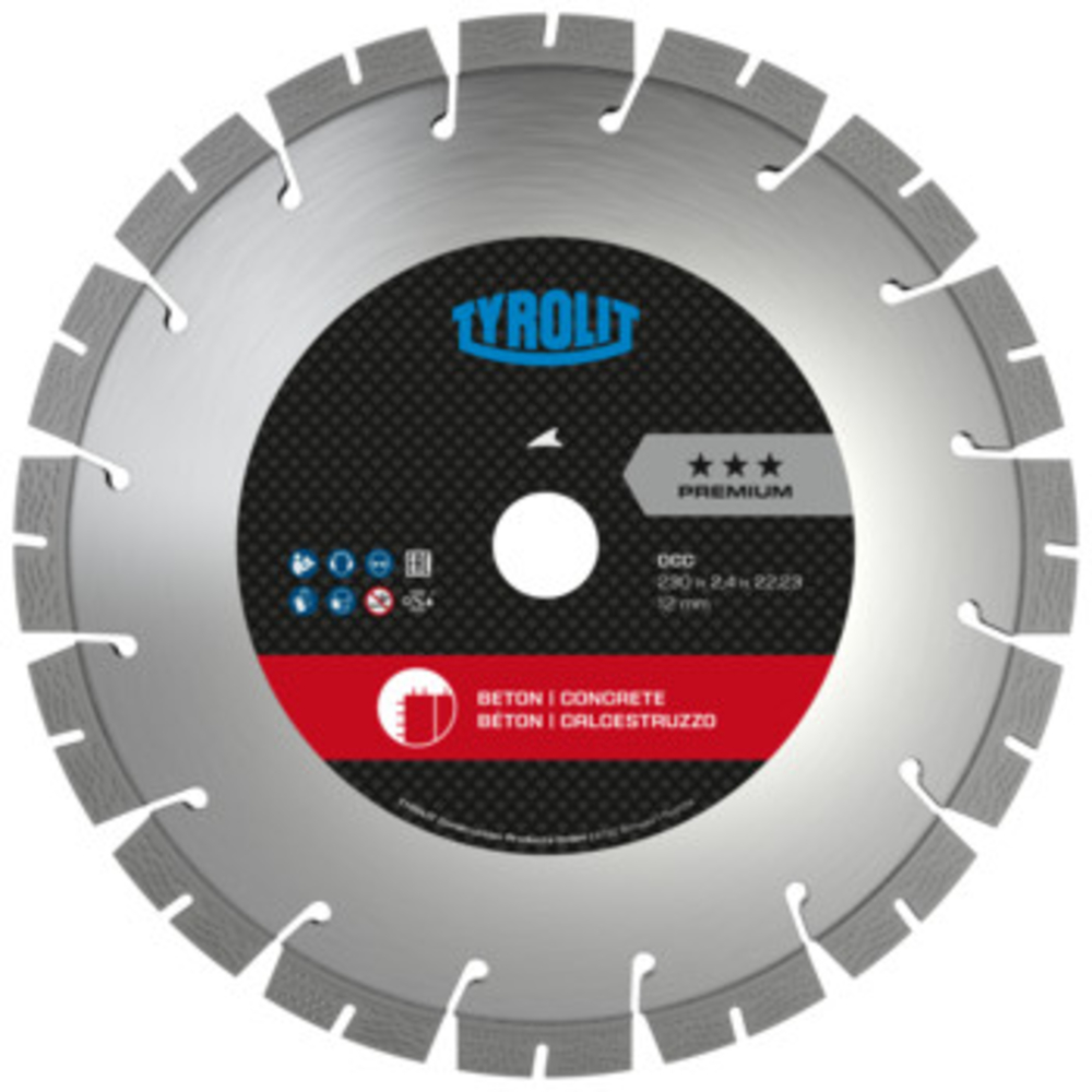 Disque diamant béton - sciage électro-portatif 230x2,6x22,23 PREMIUM TYROLIT - 34468734