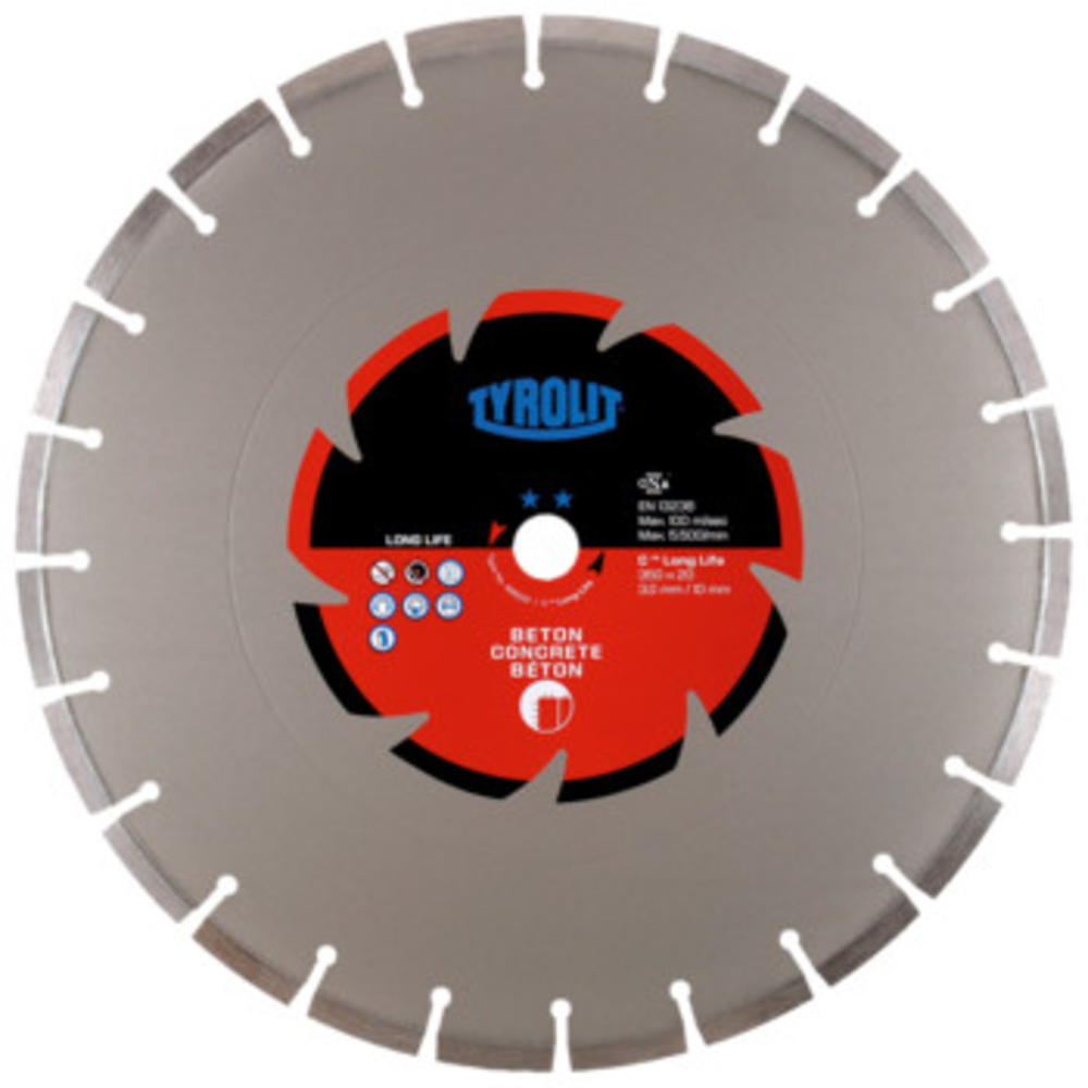 Disque diamant béton pour tronçonnage à sec - sciageportatif diam. 350x3x25,4 STANDARD TYROLIT - 485003