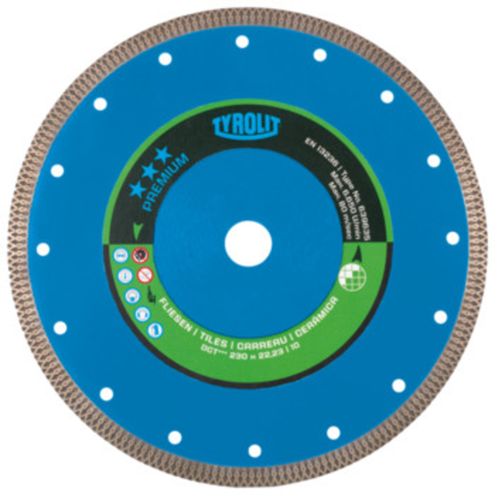 Disque diamant grés cérame - sciage électro-portatif 115x1,2x22,23 PREMIUM TYROLIT - 639559