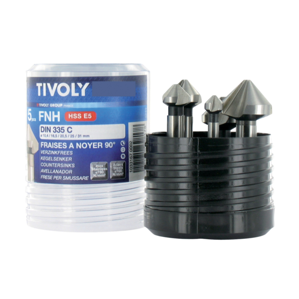 5 fraises à noyer HSSE5% cobalt DIN335C à 90° Ø 10,4 à 31 mm PREMIUM TIVOLY - 10331670002