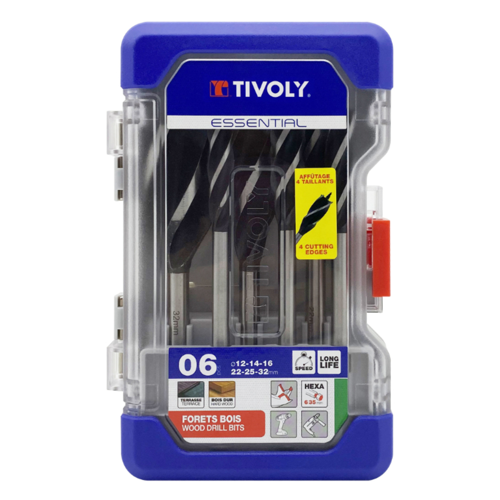 6 forets bois 4 taillants queue hexagonale Ø 12 à 32mm TIVOLY - 10802770001