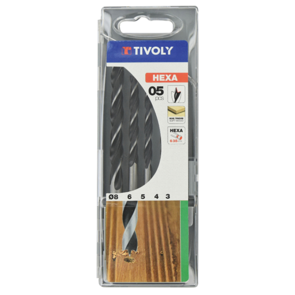 5 forets bois 3 pointes queue hexagonale Ø 3 à 8mm TIVOLY - 10803770001