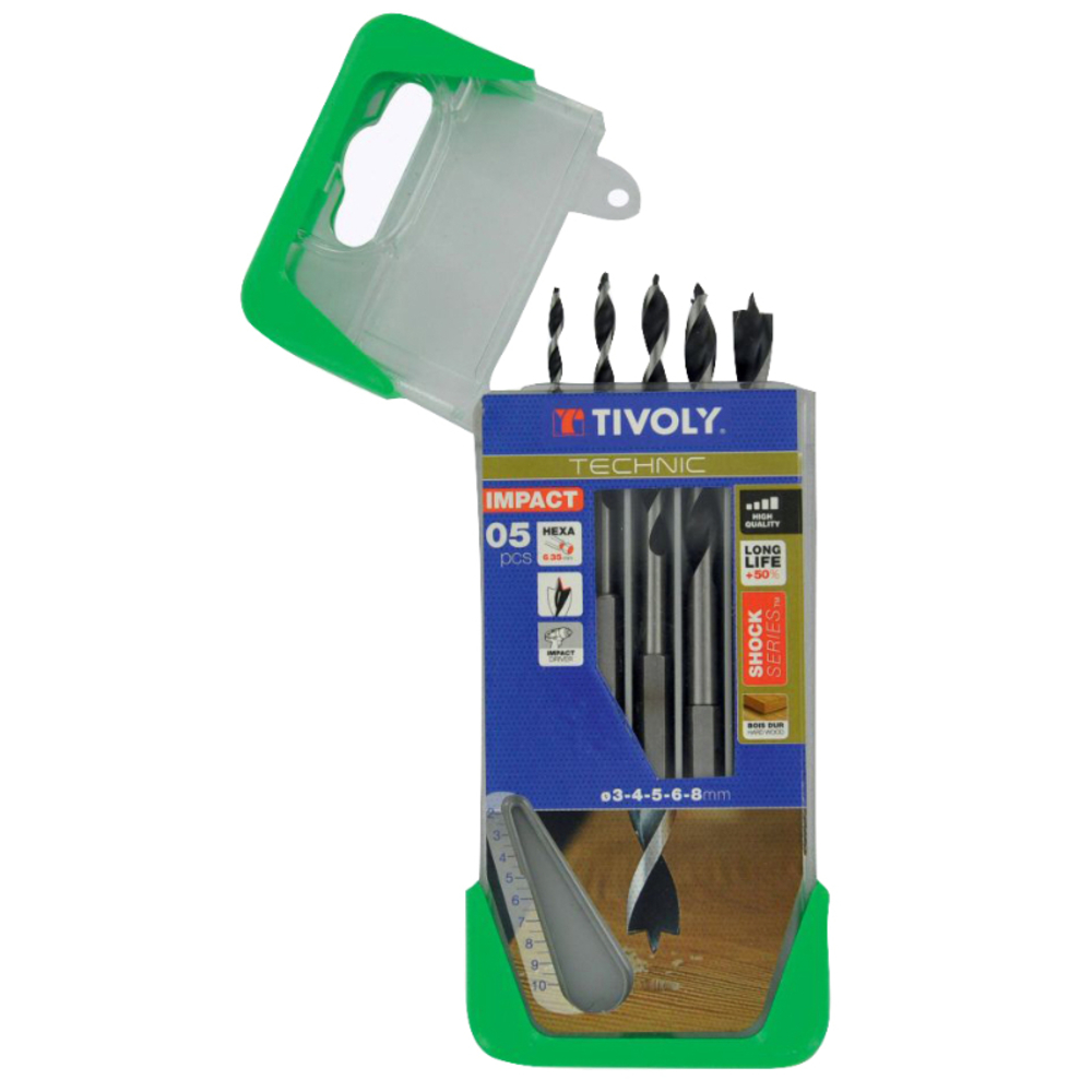 5 forets bois 3 pointes queue hexagonale shock serie Ø 3 à 8mm TIVOLY - 10803770002