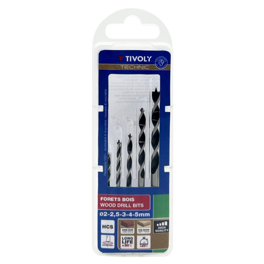 5 forets bois 3 pointes gradués SLR Ø 2 à 5mm TIVOLY - 10863870002