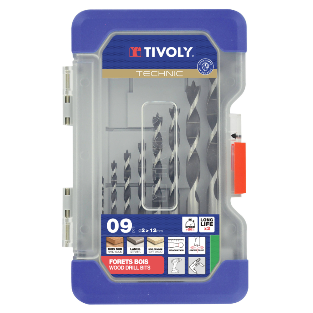 9 forets bois 3 pointes gradués SLR Ø 2 à 12mm TIVOLY - 10863870003