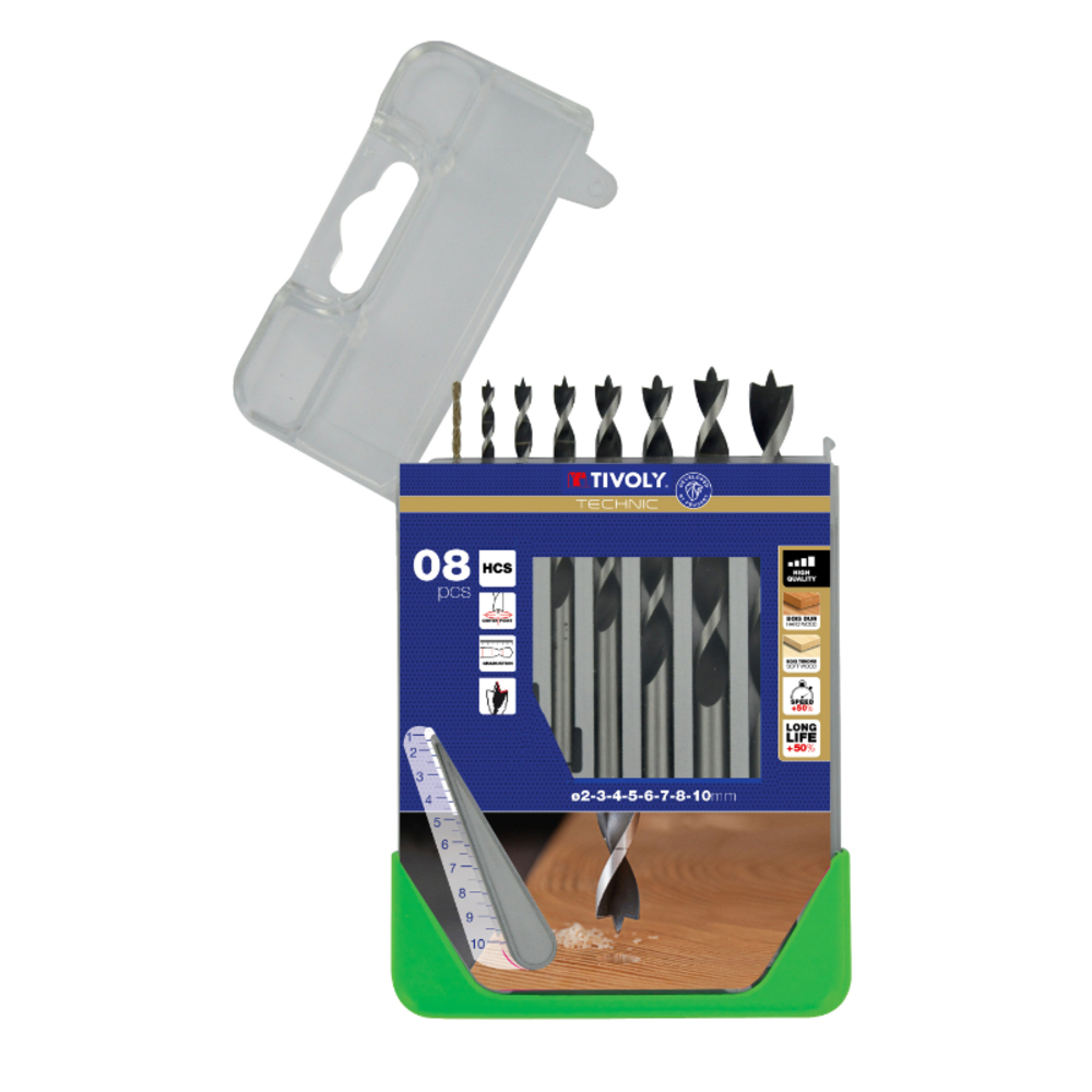 8 forets bois 3 pointes gradués SLR Ø 2 à 10mm TIVOLY - 10863870014