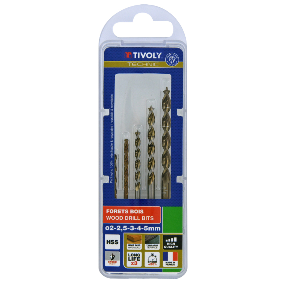 5 forets bois speed point Ø 2 à 5mm TIVOLY - 10864070003