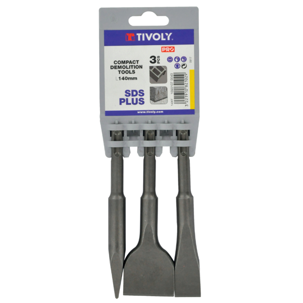 3 pièces -Pic & burins SDS+ L140mm Kompact TIVOLY - 10901070040