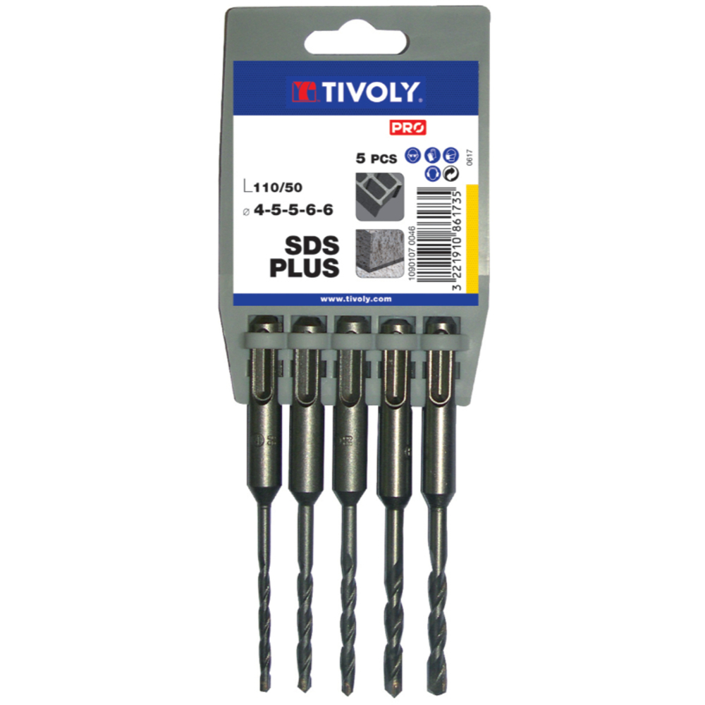 5 forets SDS+ simple goujure L110mm Ø 4 à 6mm TIVOLY - 10901070046