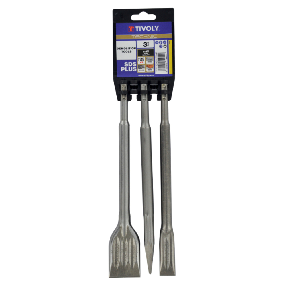 3 pièces - Pic & burins PACK DEMOLITION SDS+ L250mm TIVOLY - 10901070048