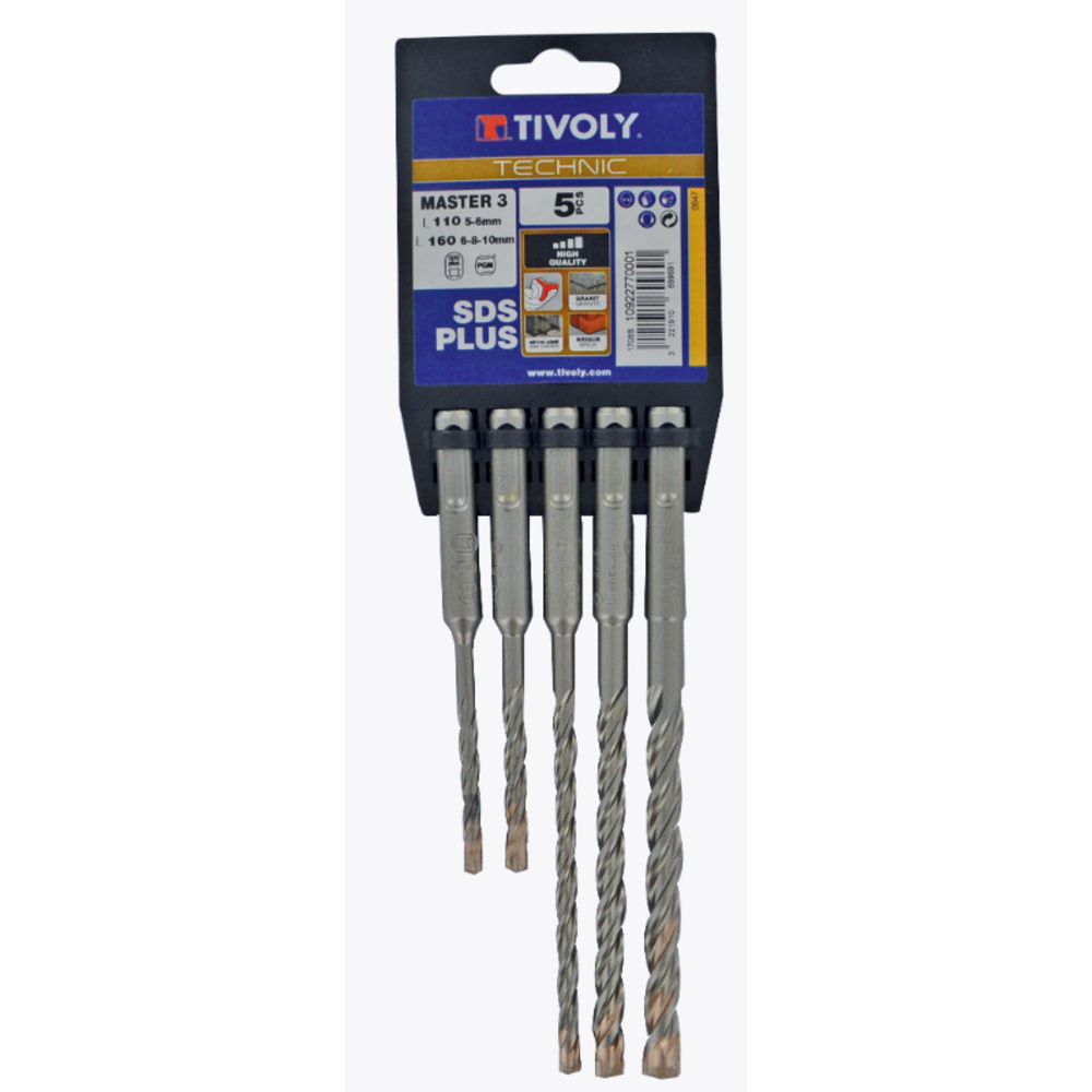 5 forets MASTER3 SDS+ 3 taillants L 110- 160mm Ø 5 à 10mm TIVOLY - 10922770001