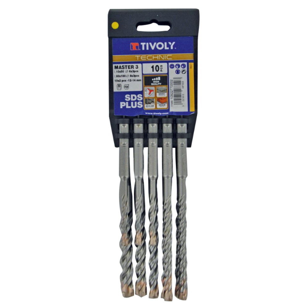 10 forets MASTER3 SDS+ 3 Taillants L 110- 160mm Ø 6 à 14mm TIVOLY - 10922770002